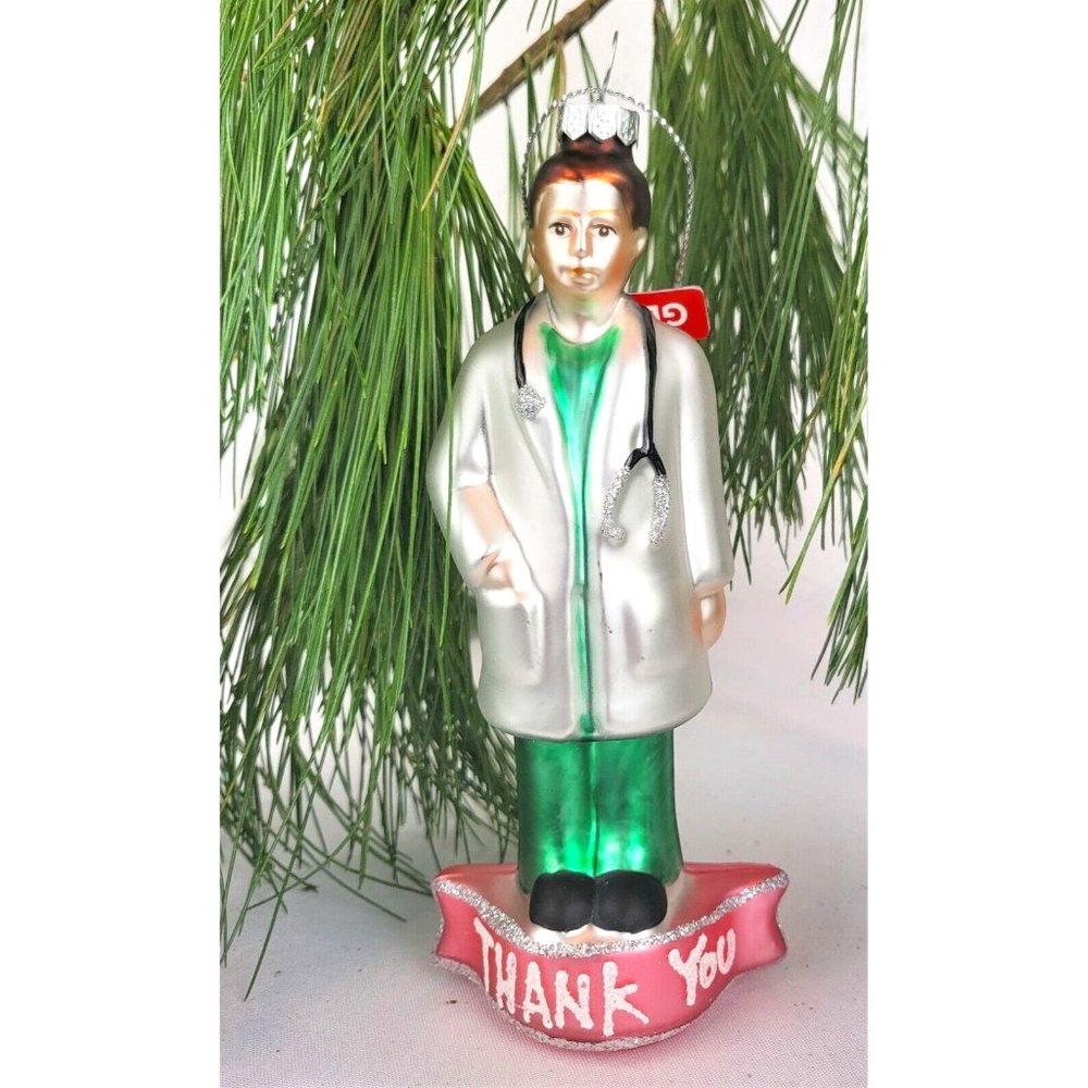 Doctor Nurse APRN First Responder Christmas Ornament  6" THANK YOU Green Scrubs
